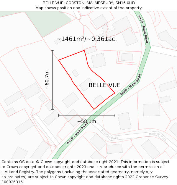 BELLE VUE, CORSTON, MALMESBURY, SN16 0HD: Plot and title map