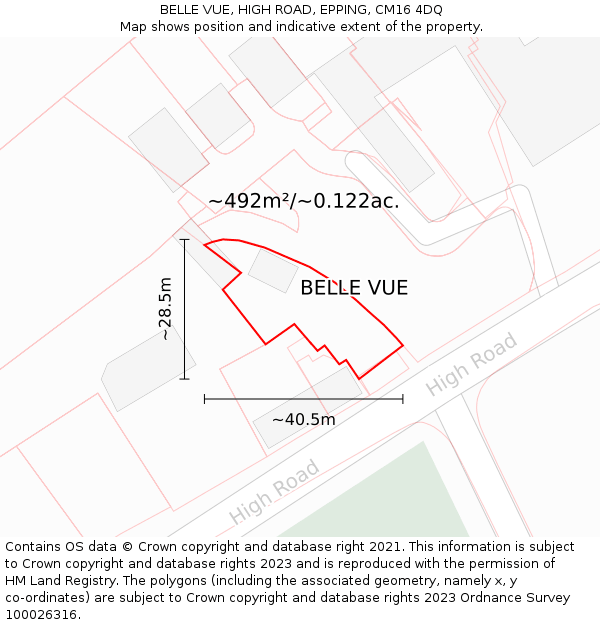 BELLE VUE, HIGH ROAD, EPPING, CM16 4DQ: Plot and title map