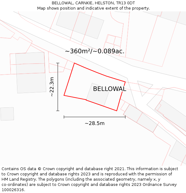 BELLOWAL, CARNKIE, HELSTON, TR13 0DT: Plot and title map