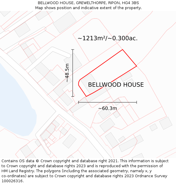 BELLWOOD HOUSE, GREWELTHORPE, RIPON, HG4 3BS: Plot and title map