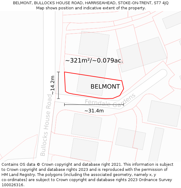 BELMONT, BULLOCKS HOUSE ROAD, HARRISEAHEAD, STOKE-ON-TRENT, ST7 4JQ: Plot and title map