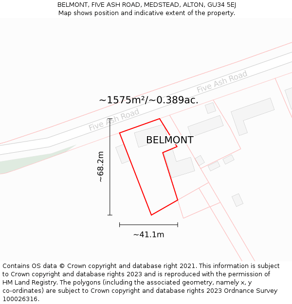 BELMONT, FIVE ASH ROAD, MEDSTEAD, ALTON, GU34 5EJ: Plot and title map