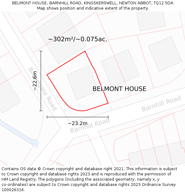 BELMONT HOUSE, BARNHILL ROAD, KINGSKERSWELL, NEWTON ABBOT, TQ12 5DA: Plot and title map