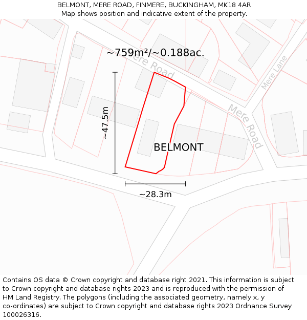 BELMONT, MERE ROAD, FINMERE, BUCKINGHAM, MK18 4AR: Plot and title map