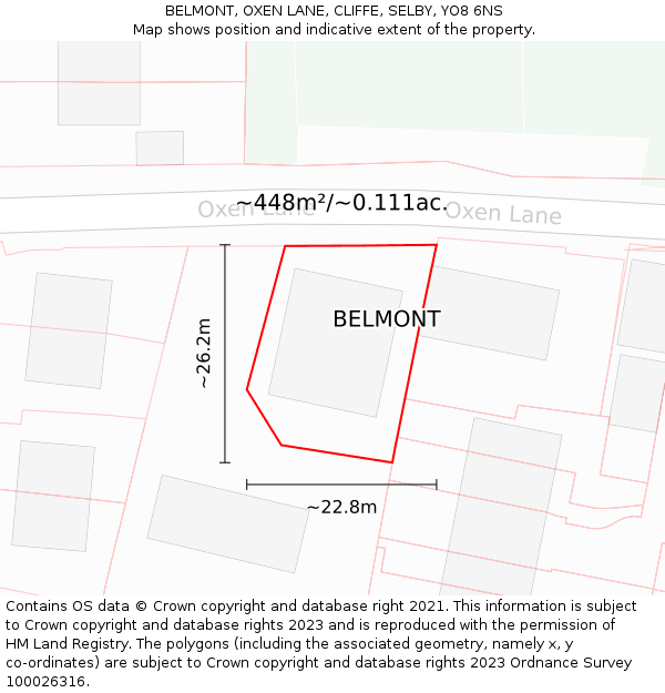 BELMONT, OXEN LANE, CLIFFE, SELBY, YO8 6NS: Plot and title map