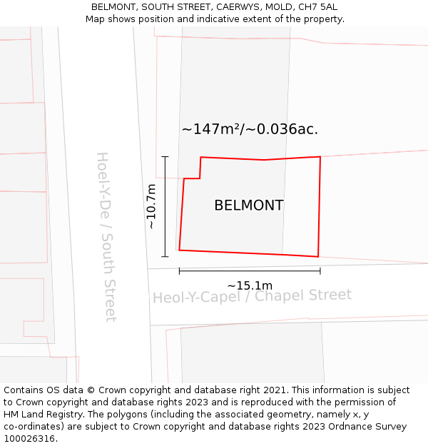 BELMONT, SOUTH STREET, CAERWYS, MOLD, CH7 5AL: Plot and title map