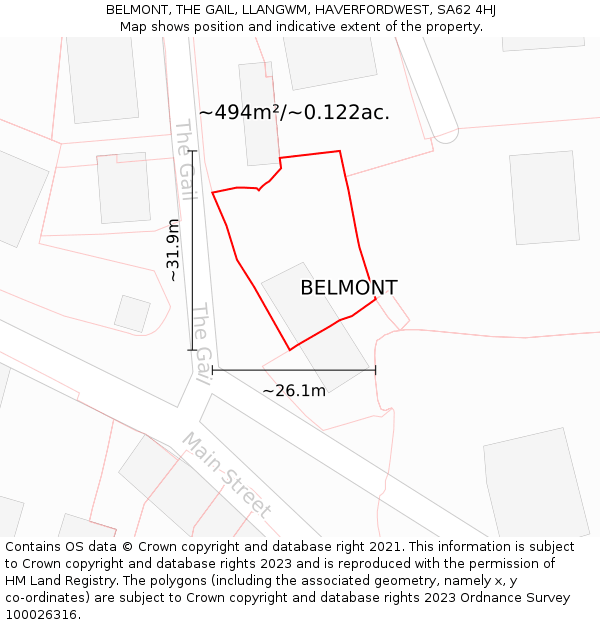 BELMONT, THE GAIL, LLANGWM, HAVERFORDWEST, SA62 4HJ: Plot and title map