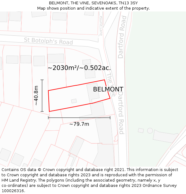 BELMONT, THE VINE, SEVENOAKS, TN13 3SY: Plot and title map