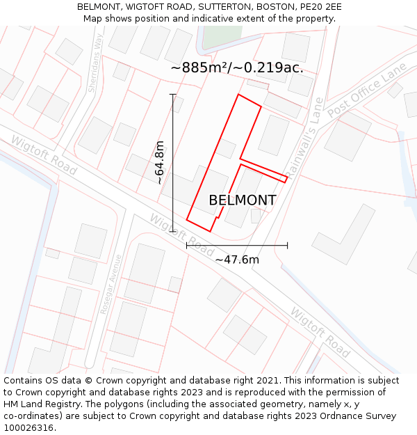 BELMONT, WIGTOFT ROAD, SUTTERTON, BOSTON, PE20 2EE: Plot and title map