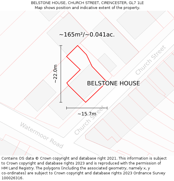 BELSTONE HOUSE, CHURCH STREET, CIRENCESTER, GL7 1LE: Plot and title map