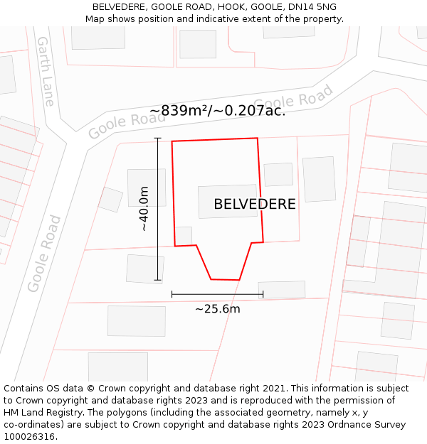 BELVEDERE, GOOLE ROAD, HOOK, GOOLE, DN14 5NG: Plot and title map