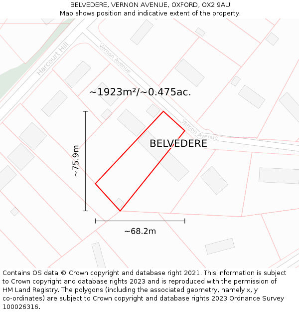 BELVEDERE, VERNON AVENUE, OXFORD, OX2 9AU: Plot and title map