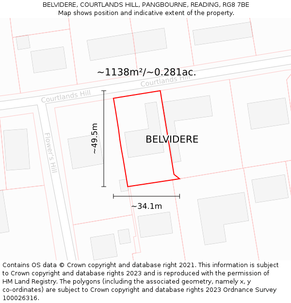 BELVIDERE, COURTLANDS HILL, PANGBOURNE, READING, RG8 7BE: Plot and title map