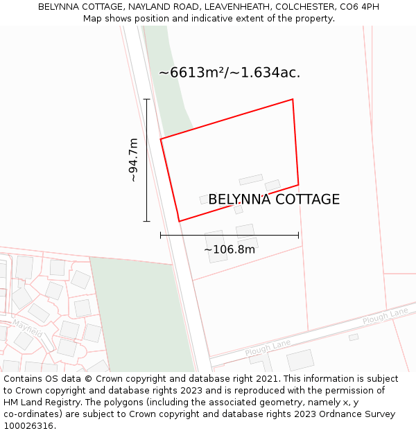 BELYNNA COTTAGE, NAYLAND ROAD, LEAVENHEATH, COLCHESTER, CO6 4PH: Plot and title map