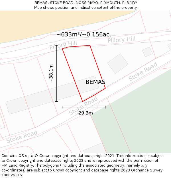 BEMAS, STOKE ROAD, NOSS MAYO, PLYMOUTH, PL8 1DY: Plot and title map