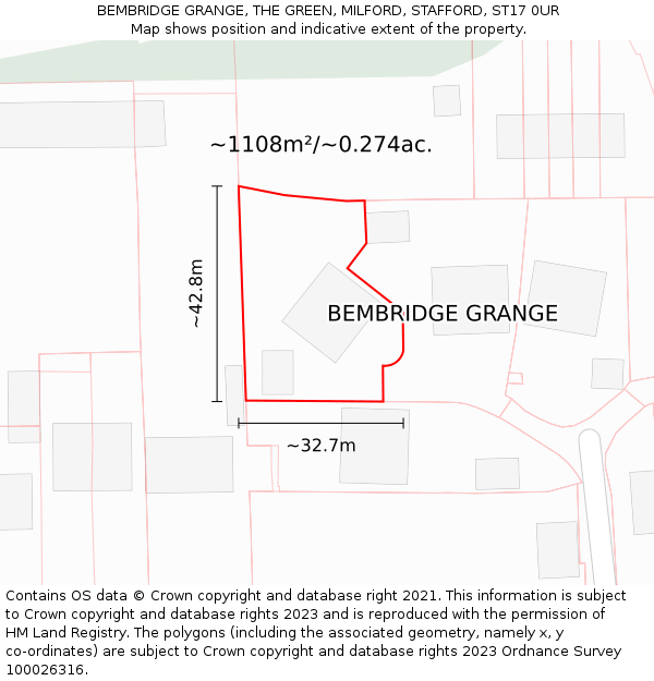 BEMBRIDGE GRANGE, THE GREEN, MILFORD, STAFFORD, ST17 0UR: Plot and title map