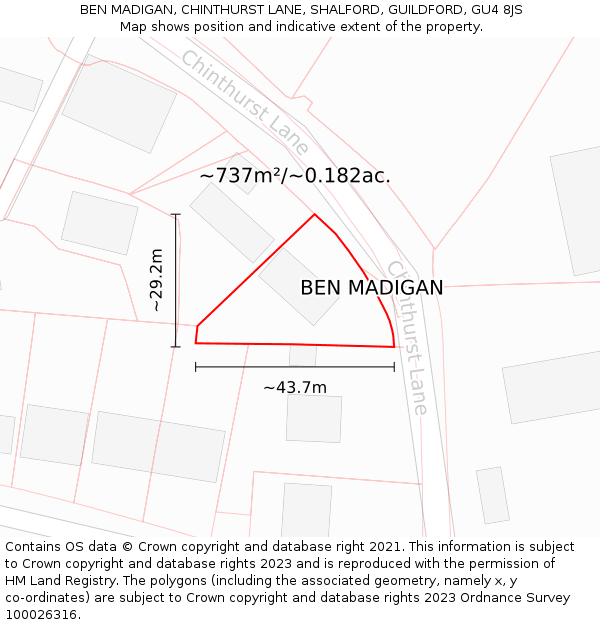 BEN MADIGAN, CHINTHURST LANE, SHALFORD, GUILDFORD, GU4 8JS: Plot and title map