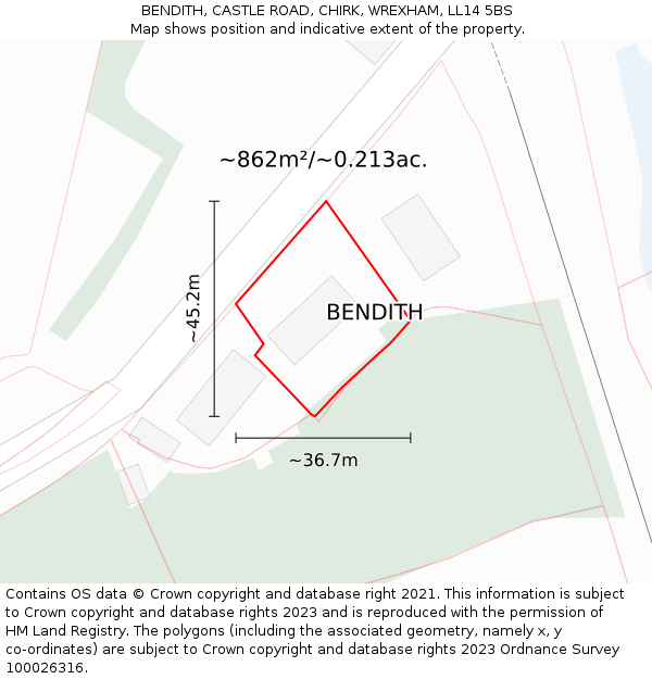 BENDITH, CASTLE ROAD, CHIRK, WREXHAM, LL14 5BS: Plot and title map