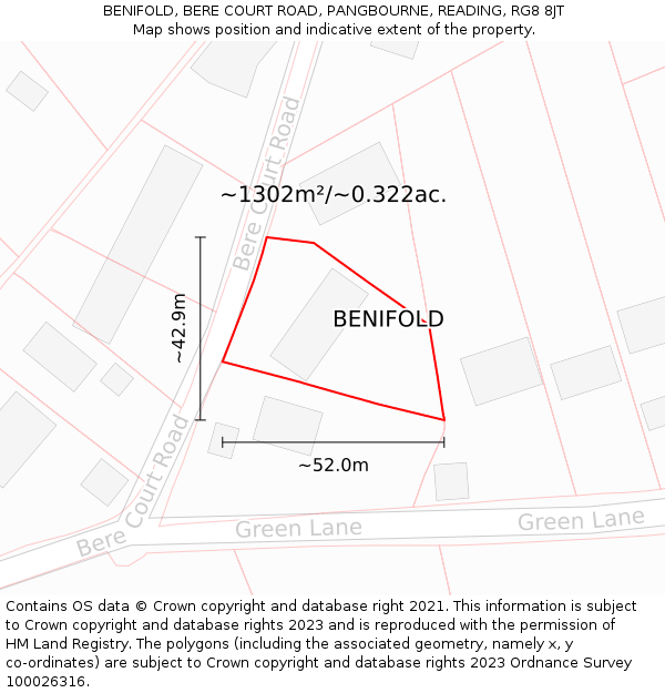 BENIFOLD, BERE COURT ROAD, PANGBOURNE, READING, RG8 8JT: Plot and title map