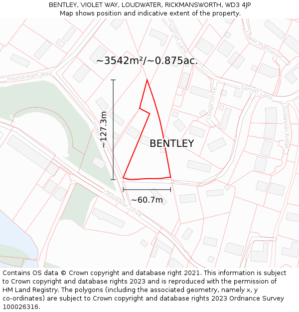 BENTLEY, VIOLET WAY, LOUDWATER, RICKMANSWORTH, WD3 4JP: Plot and title map