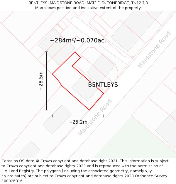 BENTLEYS, MAIDSTONE ROAD, MATFIELD, TONBRIDGE, TN12 7JR: Plot and title map