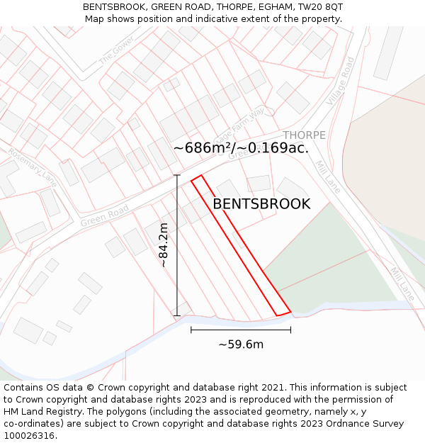 BENTSBROOK, GREEN ROAD, THORPE, EGHAM, TW20 8QT: Plot and title map