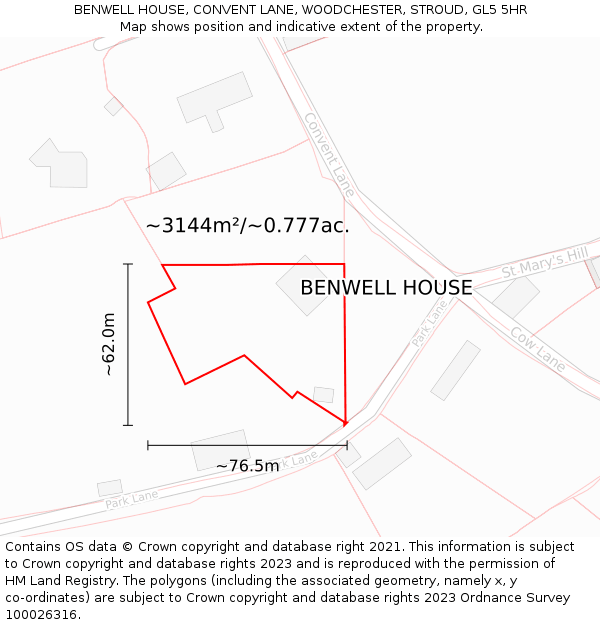 BENWELL HOUSE, CONVENT LANE, WOODCHESTER, STROUD, GL5 5HR: Plot and title map