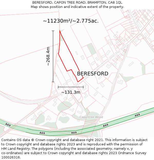 BERESFORD, CAPON TREE ROAD, BRAMPTON, CA8 1QL: Plot and title map