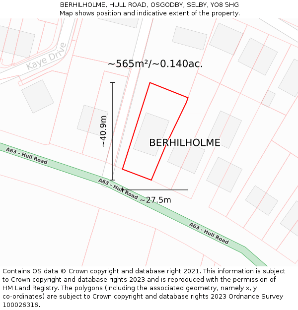 BERHILHOLME, HULL ROAD, OSGODBY, SELBY, YO8 5HG: Plot and title map