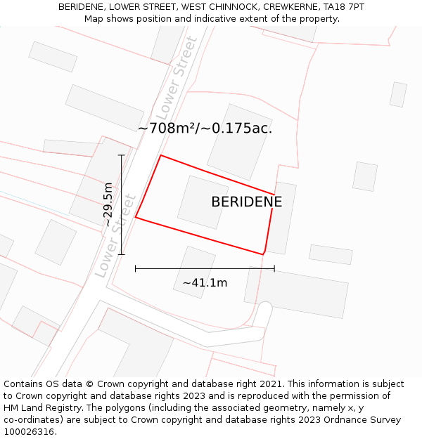 BERIDENE, LOWER STREET, WEST CHINNOCK, CREWKERNE, TA18 7PT: Plot and title map
