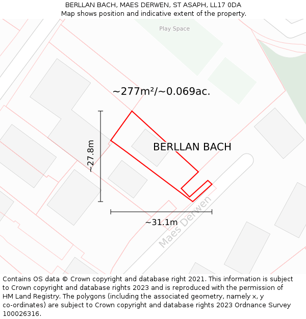 BERLLAN BACH, MAES DERWEN, ST ASAPH, LL17 0DA: Plot and title map