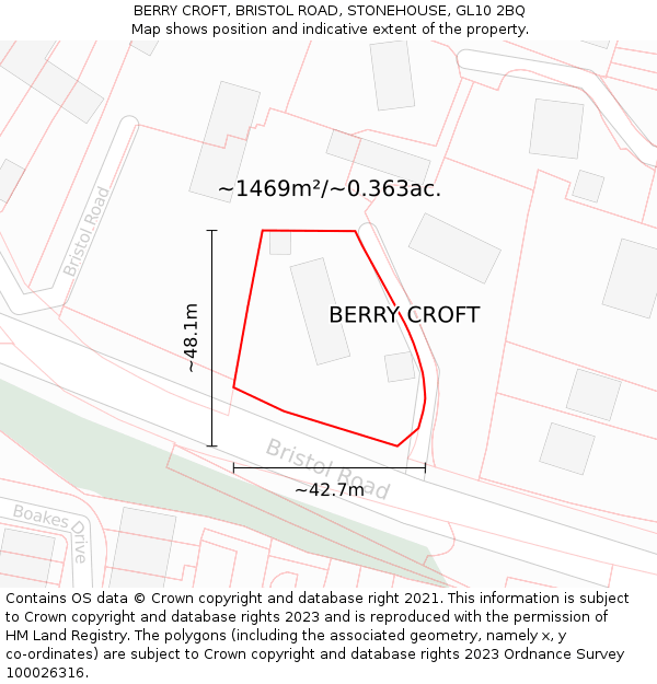 BERRY CROFT, BRISTOL ROAD, STONEHOUSE, GL10 2BQ: Plot and title map