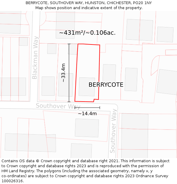 BERRYCOTE, SOUTHOVER WAY, HUNSTON, CHICHESTER, PO20 1NY: Plot and title map