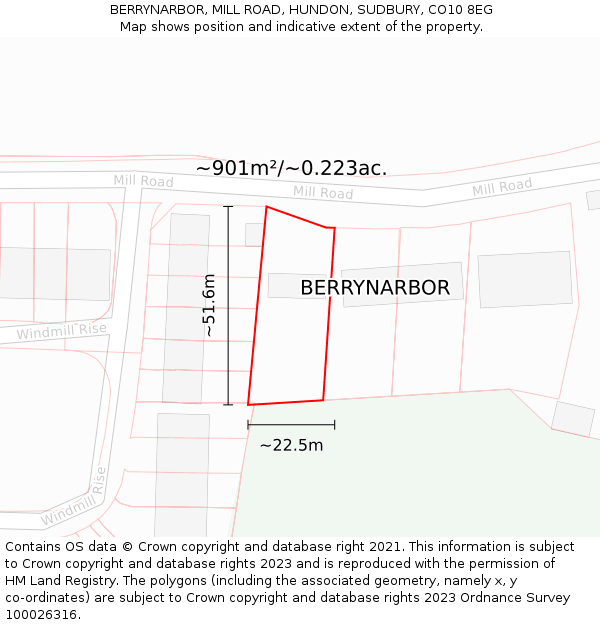 BERRYNARBOR, MILL ROAD, HUNDON, SUDBURY, CO10 8EG: Plot and title map