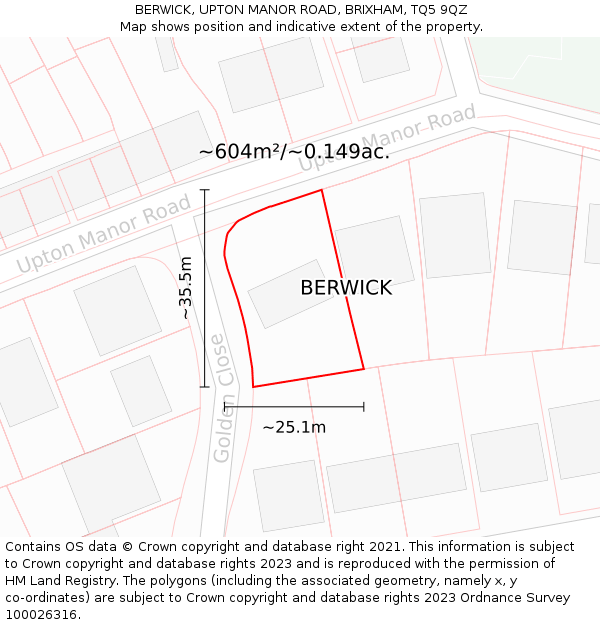 BERWICK, UPTON MANOR ROAD, BRIXHAM, TQ5 9QZ: Plot and title map