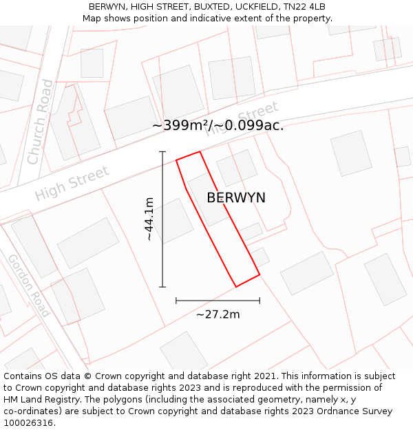 BERWYN, HIGH STREET, BUXTED, UCKFIELD, TN22 4LB: Plot and title map