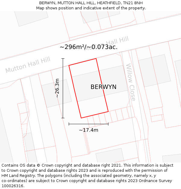 BERWYN, MUTTON HALL HILL, HEATHFIELD, TN21 8NH: Plot and title map