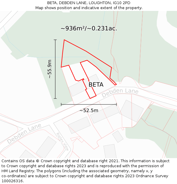 BETA, DEBDEN LANE, LOUGHTON, IG10 2PD: Plot and title map