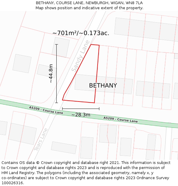 BETHANY, COURSE LANE, NEWBURGH, WIGAN, WN8 7LA: Plot and title map