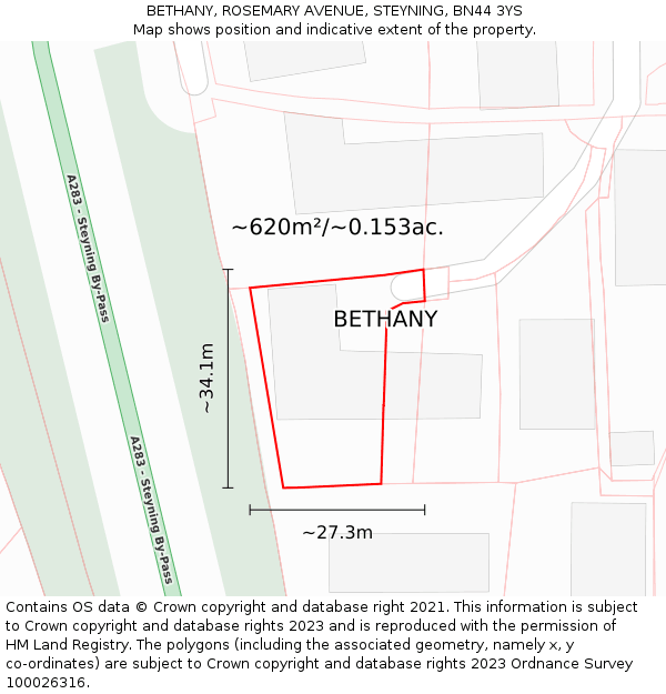 BETHANY, ROSEMARY AVENUE, STEYNING, BN44 3YS: Plot and title map