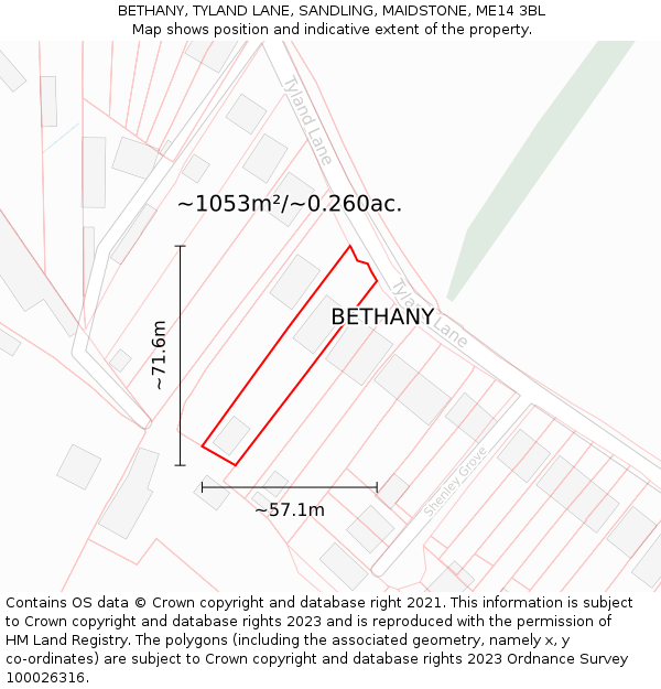 BETHANY, TYLAND LANE, SANDLING, MAIDSTONE, ME14 3BL: Plot and title map