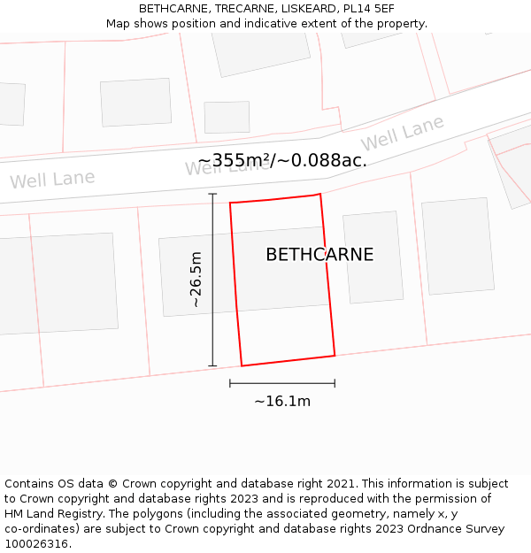 BETHCARNE, TRECARNE, LISKEARD, PL14 5EF: Plot and title map