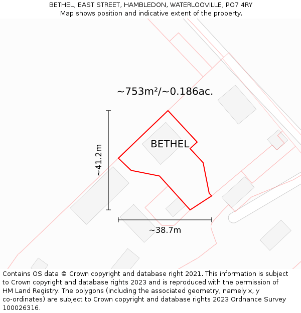 BETHEL, EAST STREET, HAMBLEDON, WATERLOOVILLE, PO7 4RY: Plot and title map