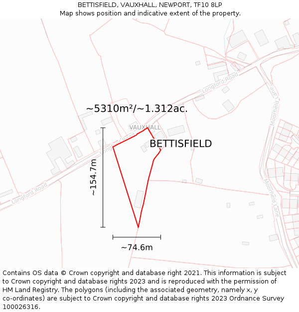 BETTISFIELD, VAUXHALL, NEWPORT, TF10 8LP: Plot and title map