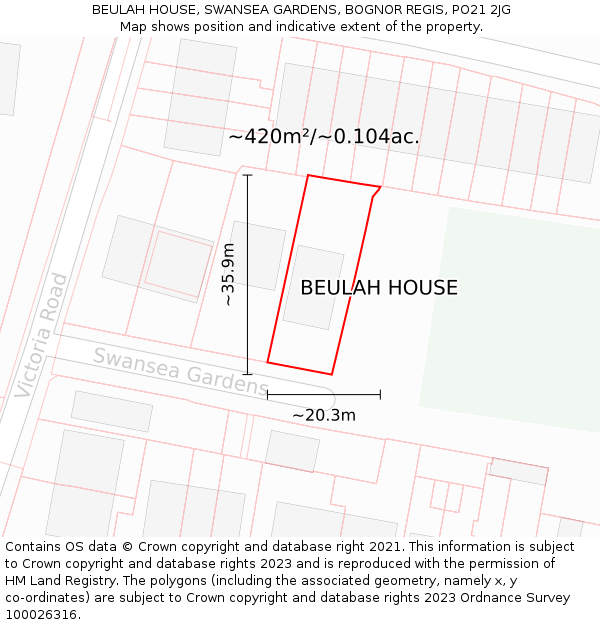 BEULAH HOUSE, SWANSEA GARDENS, BOGNOR REGIS, PO21 2JG: Plot and title map