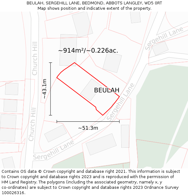 BEULAH, SERGEHILL LANE, BEDMOND, ABBOTS LANGLEY, WD5 0RT: Plot and title map