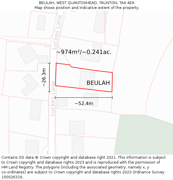 BEULAH, WEST QUANTOXHEAD, TAUNTON, TA4 4EA: Plot and title map