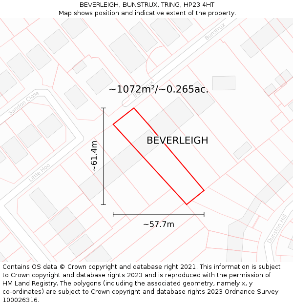 BEVERLEIGH, BUNSTRUX, TRING, HP23 4HT: Plot and title map