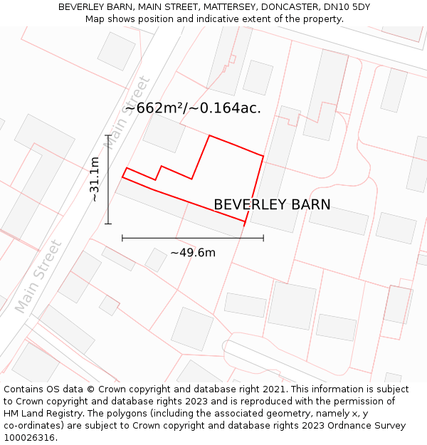 BEVERLEY BARN, MAIN STREET, MATTERSEY, DONCASTER, DN10 5DY: Plot and title map