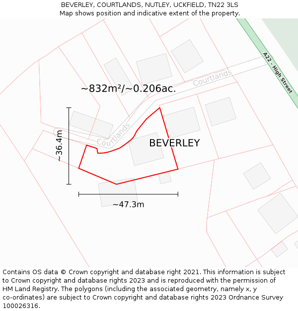 BEVERLEY, COURTLANDS, NUTLEY, UCKFIELD, TN22 3LS: Plot and title map